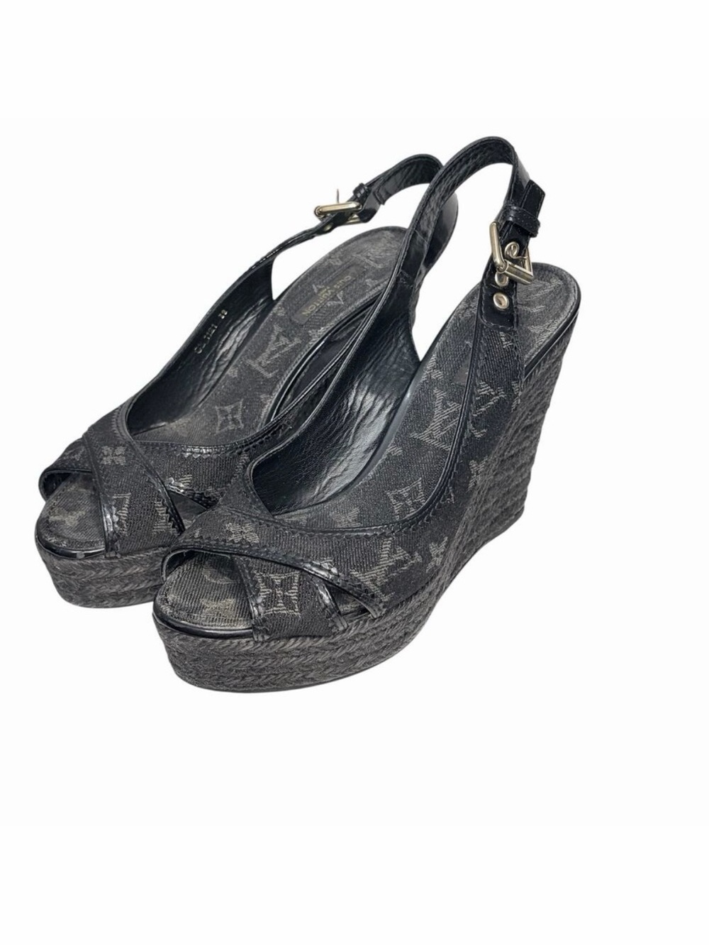 Louis Vuitton Monogram Mini Lin Espadrille Wedge Slingback Sandal EU 38 US 7.5